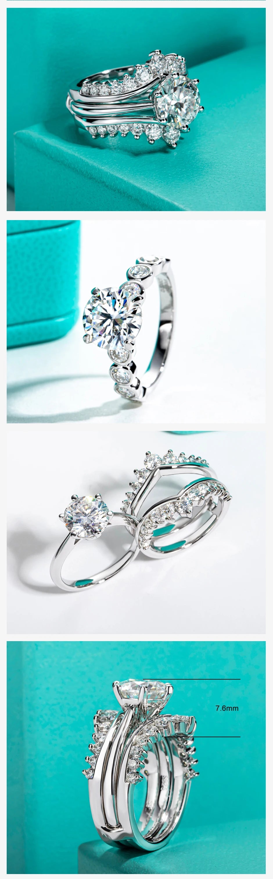 AnuJewel 3CT D Color Moissanite Wedding Bands 18k Gold Plated 925 Sterling Silver Bridal Ring Set For Girls Jewelry Wholesale