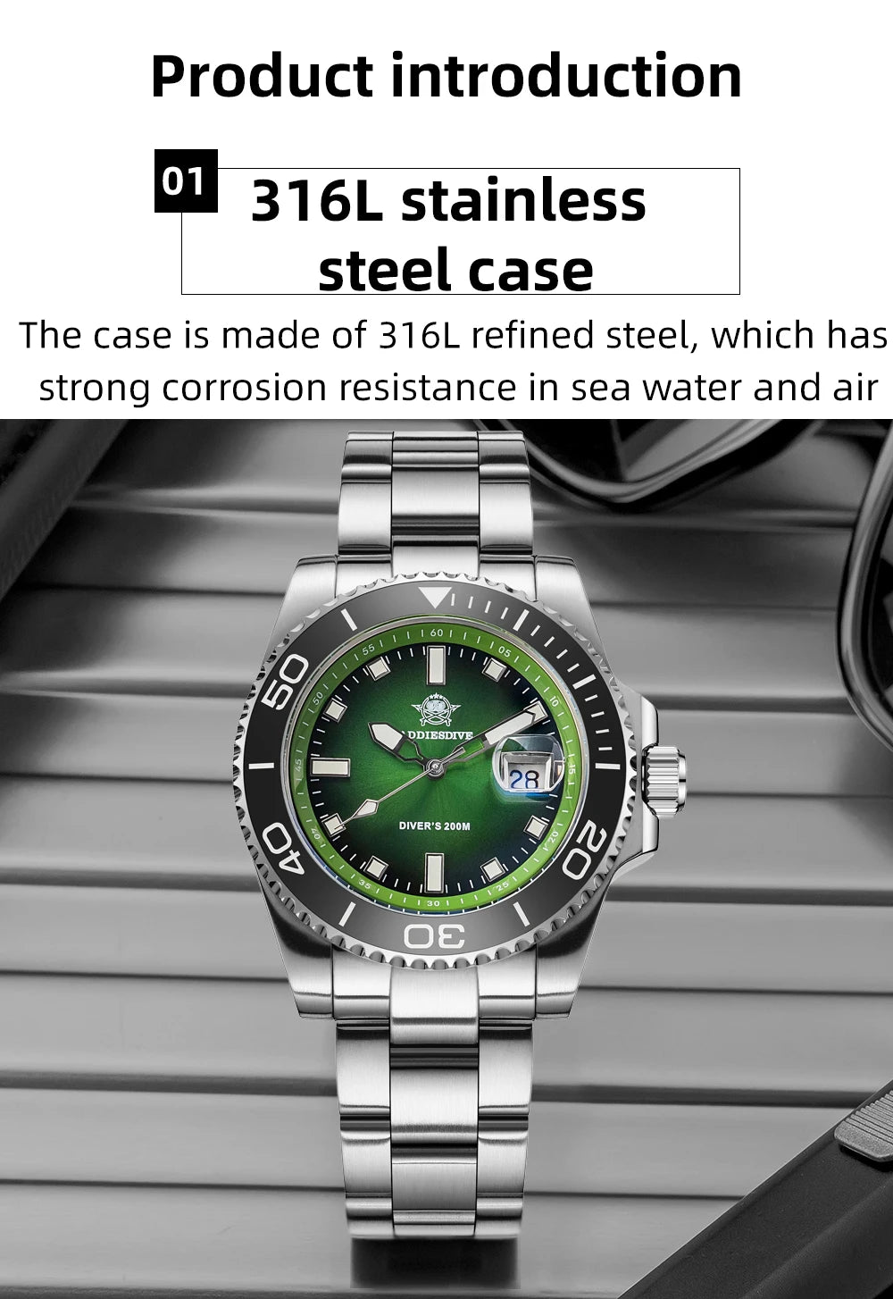 ADDIESDIVE New Men Watch AD2089 Diver 200m Waterproof Wristwatch Ceramic Bezel Luminous 316L Stainless Steel Quartz Watch AD2089