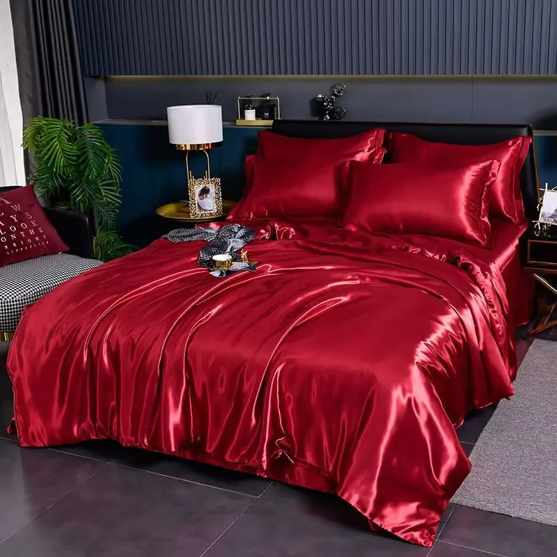 Mulberry Silky-blending Fabric Bedding Set High-end Silky Queen Size Duvet Cover Set with Fitted Sheet Luxury Bedding Sets King