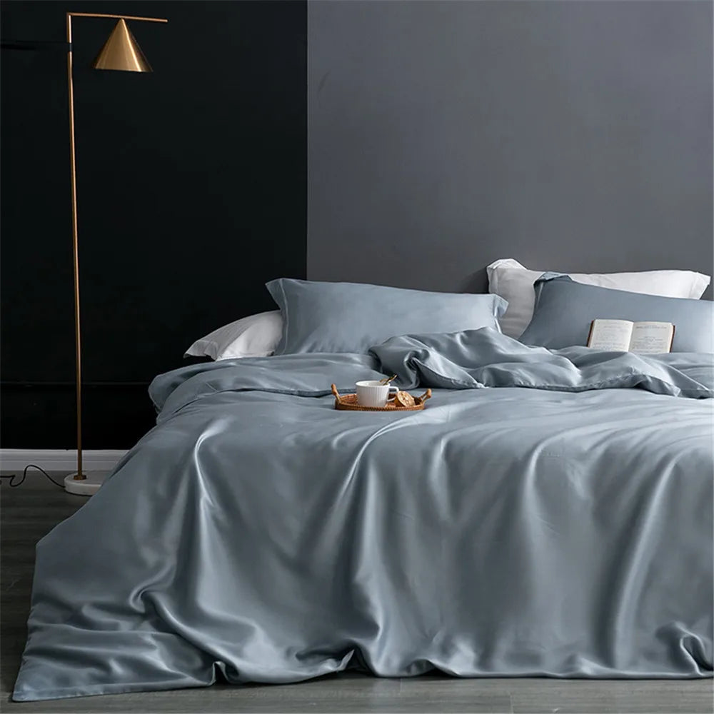 Sondeson Champagne Gold 100% Silk Bedding Set Healthy Skin Beauty Queen King Duvet Cover Set Flat Sheet Pillowcase Bed Linen Set