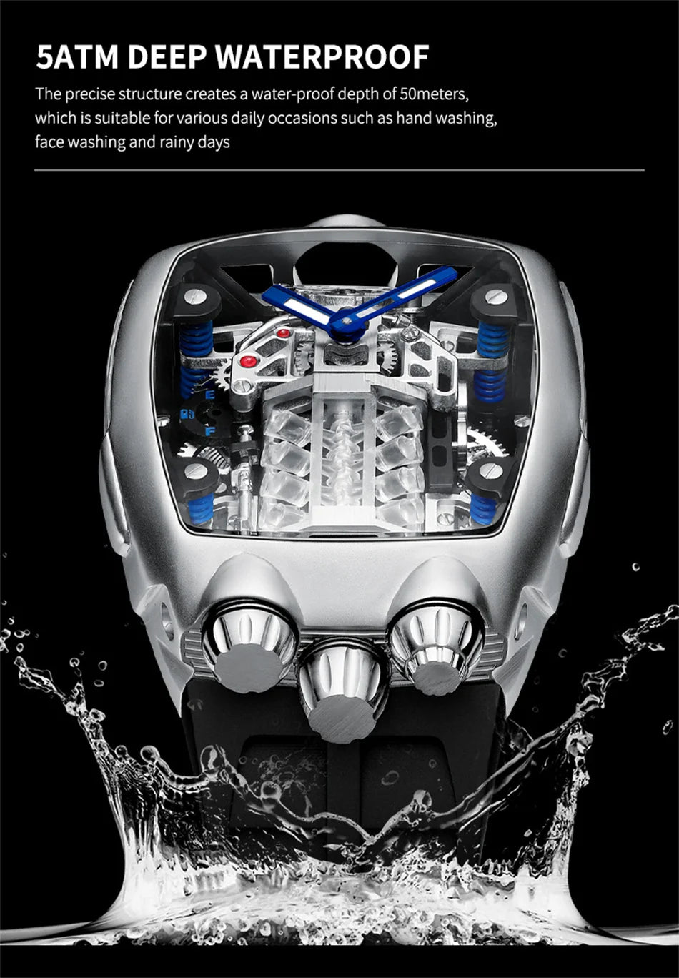 PINDU DESIGN Mens Watches Top Brand Luxury Automatic Watch Engine 16 Cylinder Skeleton Men Mechanical Watch Japan NH05A Watch