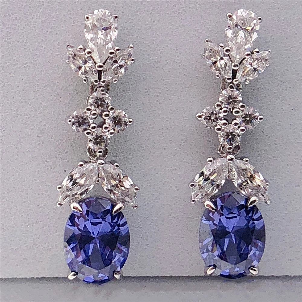 Solid White Gold 14K Earrings 1.5CT/ Piece Sapphire Diamond Women Engagement Earrings Beautiful Anniversary Party Jewelry