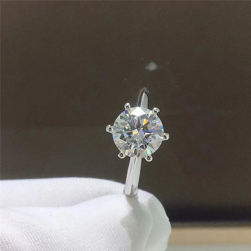 Classic 6 Prongs 5 Carat Round Moissanite Ring Sterling Silver Plated 14K Gold High Clarity D Color Diamond Rings Woman Jewelry