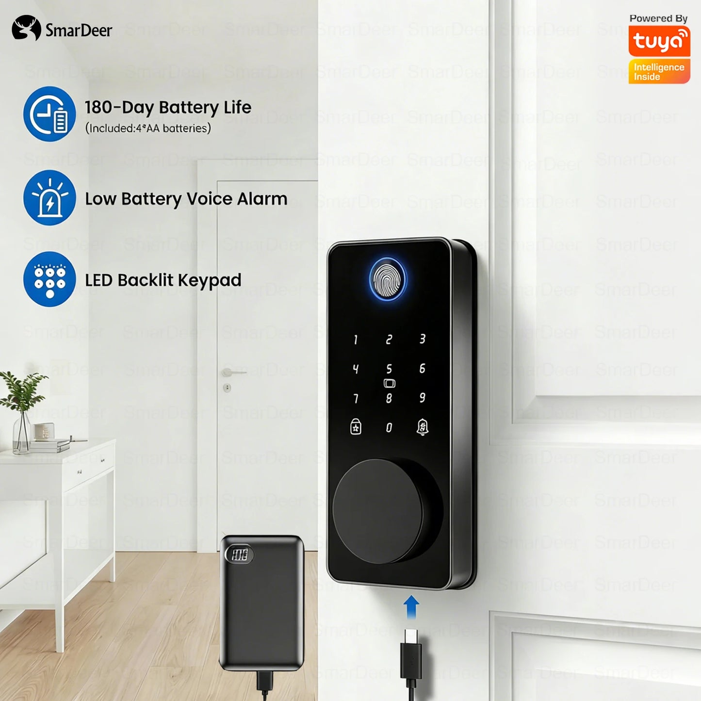 Smart Door Lock - Keyless Entry Fingerprint Lock with Digital Keypad, WiFi Electronic Door Lock featuring Anti-Peep Code