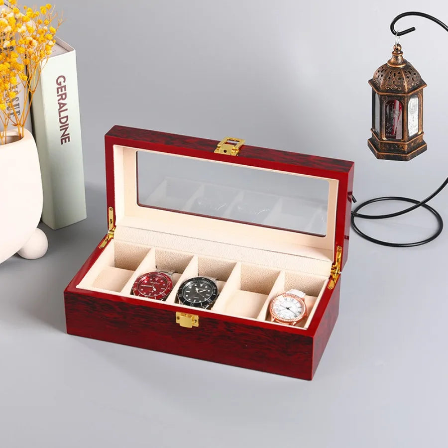 Wooden Watch Box 1/2/3/5/6/10/12 Slot Watch Gift Box Watch Storage Travel Case Organizer Men Jewellery Box Piano-bake-paint
