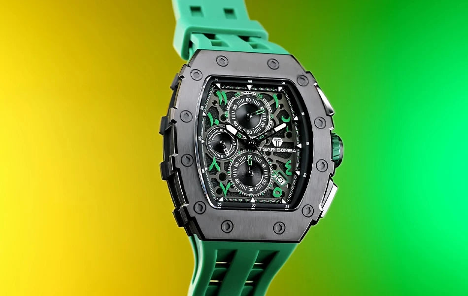 TSAR BOMBA 2025 New Mens Watch TB-8204QA Arabic numerals Dial Tonneau Wristwatch for Men Sapphire Mirror Waterproof Clcok