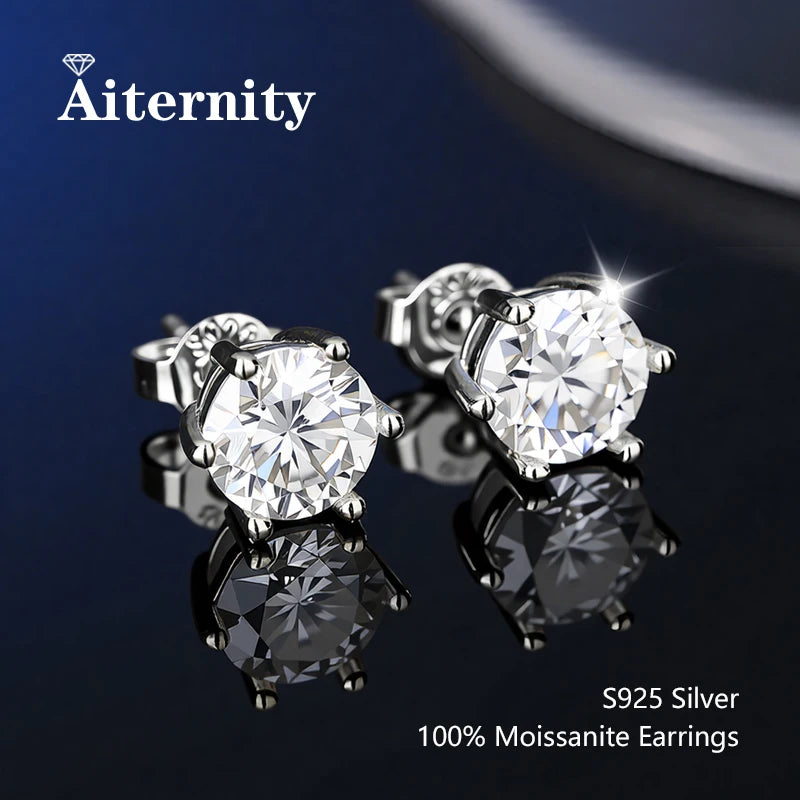 100% Real Sterling Silver S925 Moissanite Earrings Stud  With 2 Certificate D VVS1 Pass Diamond Test Pen For Women Men Jewelry