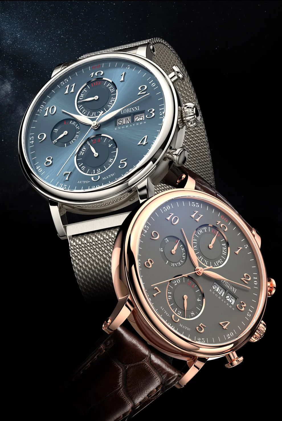 LOBINNI Luxury Brand Switzerland Perpetual Calendar Automatic Mechanical Men's Watches Sapphire Multi-function Clock L13019-8