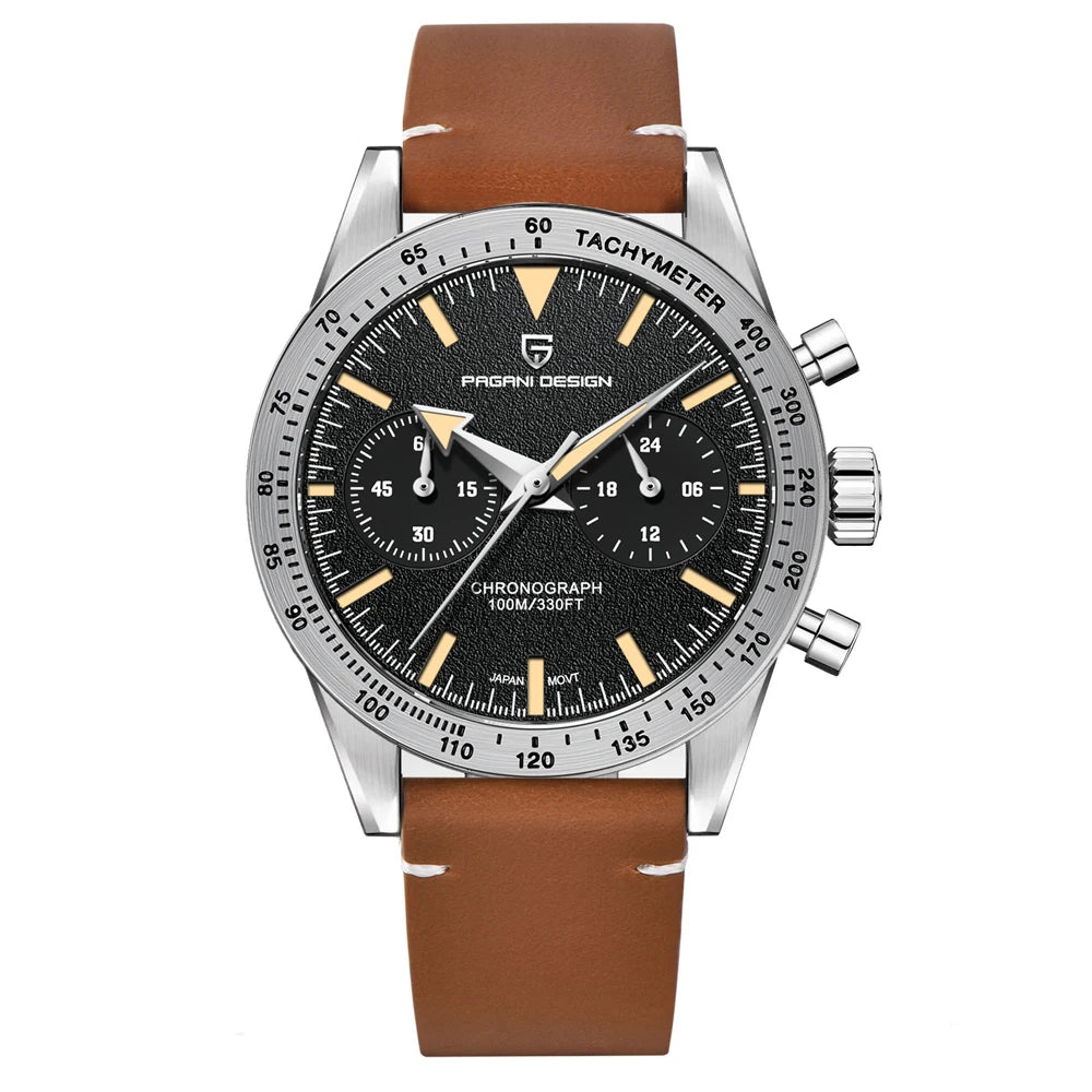 PAGANI DESIGN 2025 Mens watches Moon Quartz  Watch men speed Sport waterproof Chronograph AR Sapphire VK64 Steel Retro Luminous