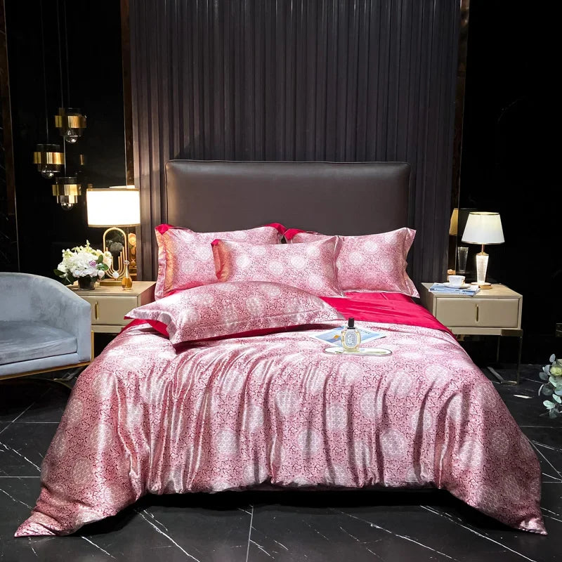 Luxury Palace Style Silk Bedding Set HighEnd Soft Silky Satin Quilt Cover Set Printed Queen King Duvet Cover Gift for Your Lover