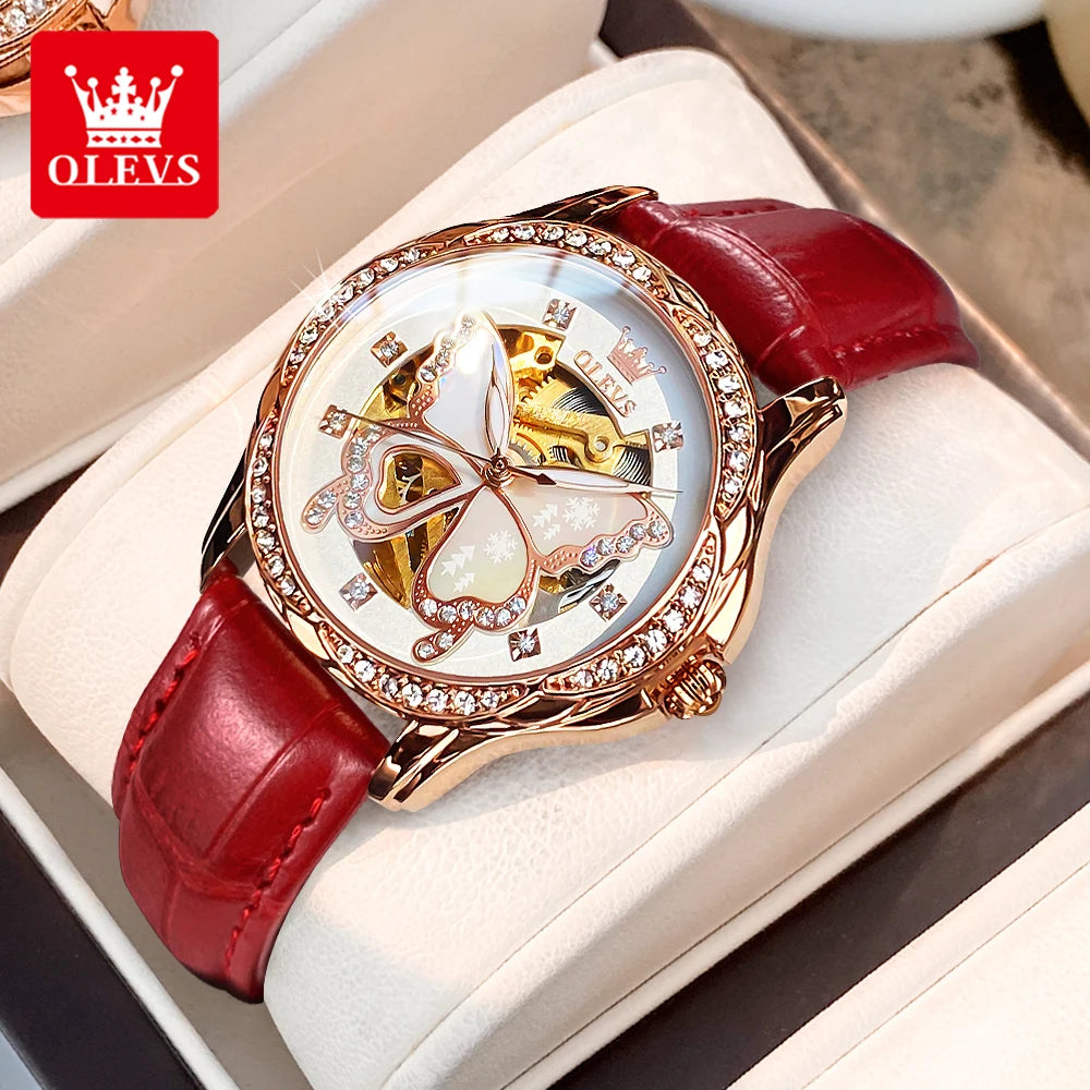 OLEVS 6622 Luxury Women All Automatic Mechanical Watch HD Waterproof Elegant Butterfly Diamond Women Fashion Bracelet Set Watch