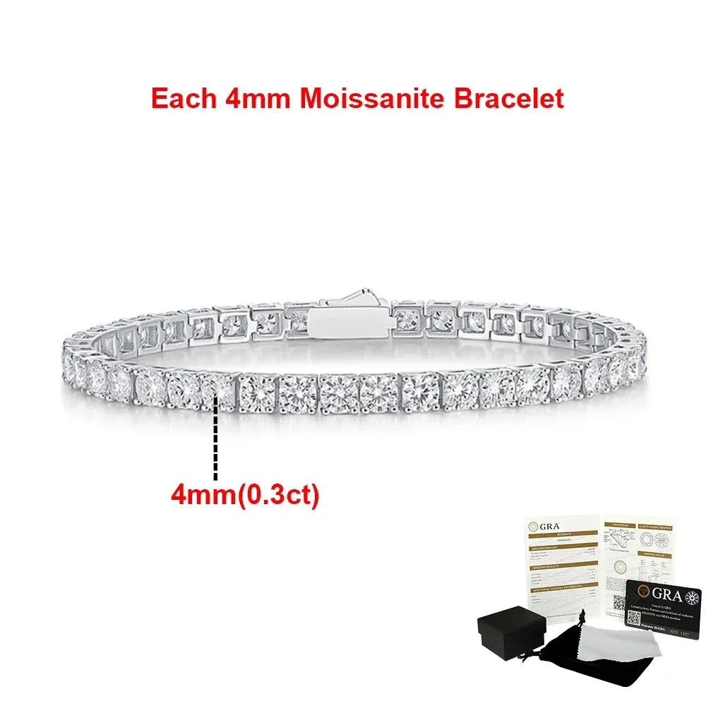 2-6.5mm Real Moissanite Tennis Bracelets for Women Man 925 Sterling Silver Plated White Gold Bracelet Sparkling Wedding Jewelry