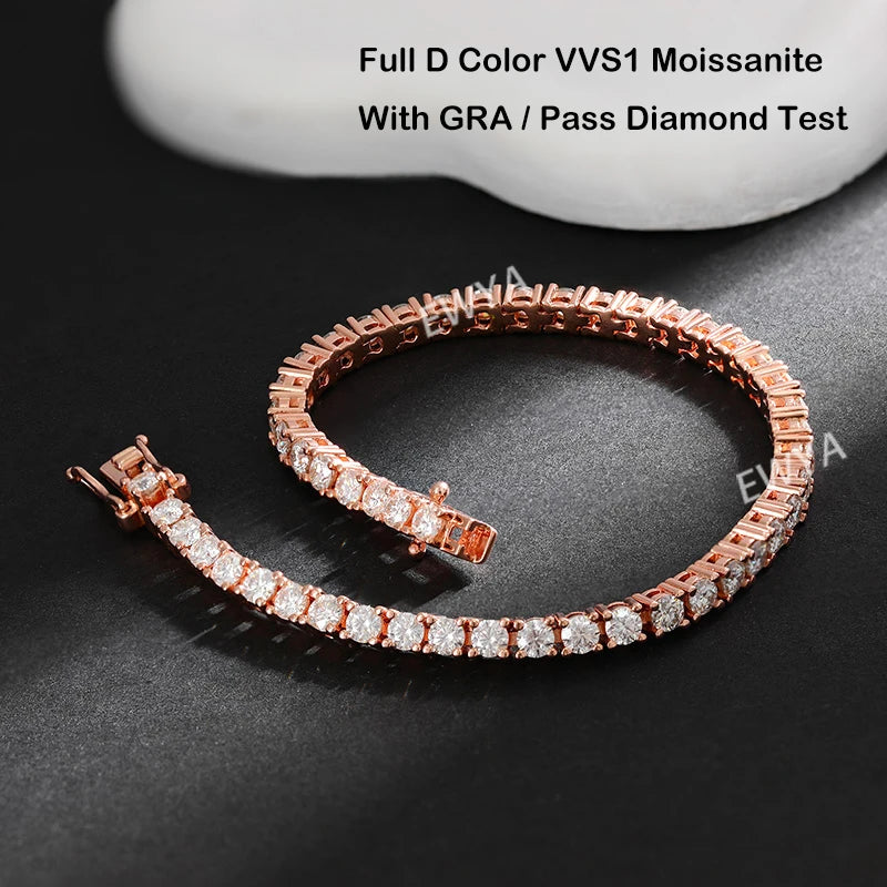 EWYA Real D Color Full 2/2.5/3/4/5/6.5mm Moissanite Tennis Bracelet For Women S925 Plated 18K Rose Gold Diamond Link Bracelets