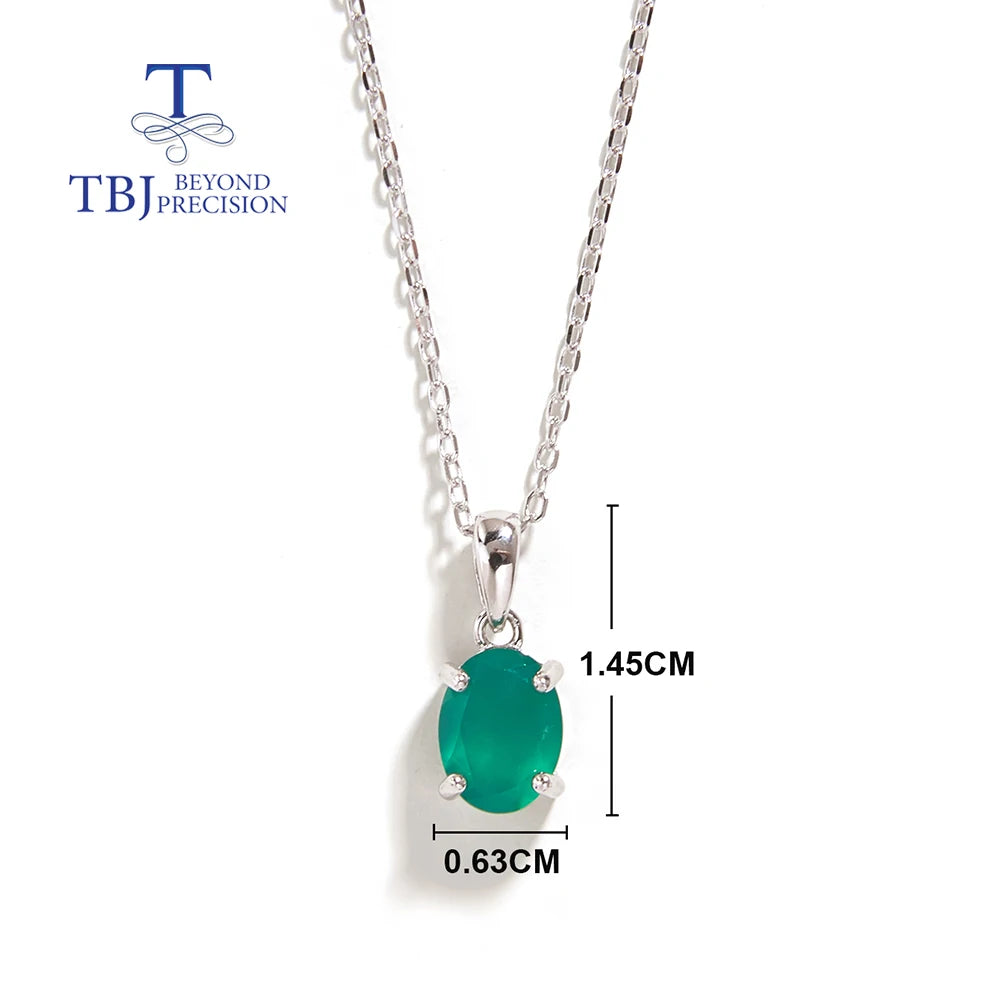 925 sterling silver Simple pendant natural green agate Necklace real gemstone Earrings Jewelry set Elegant gift for women