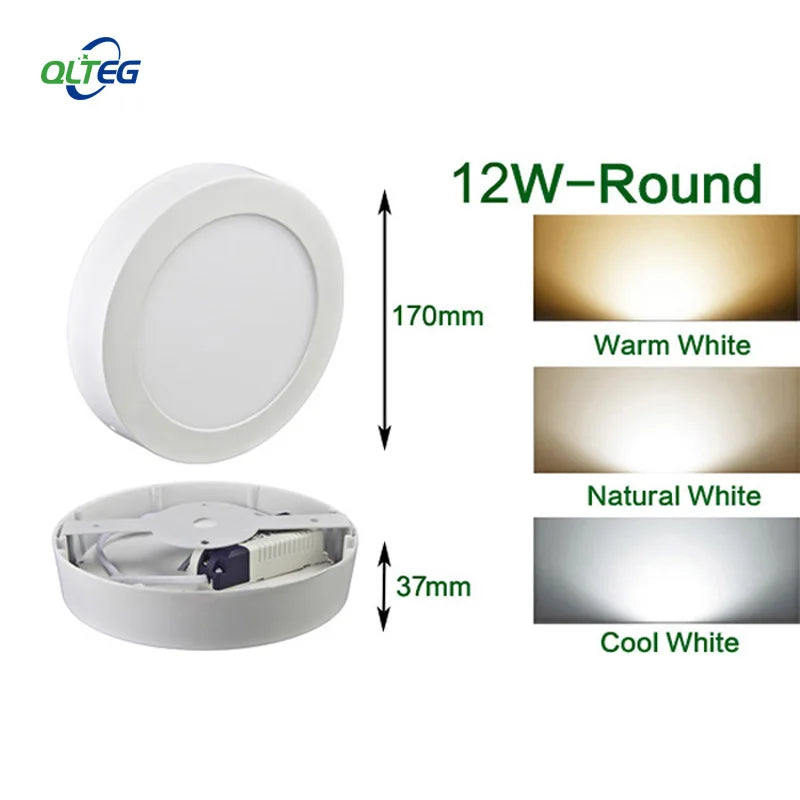 QLTEG Surface LED Square Ceiling Light 6W 12W 18W 24W 30W Round LED Panel Light Down Light with driver AC85-265V LED Indoor Lamp