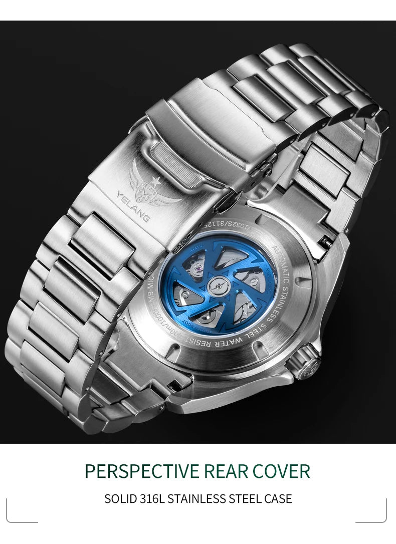 YELANG Automatic Mens Green Water Ghost Watches H3 T100 Self Luminous Wristwatch Waterproof 300m Turning Ceramic Bezel V1032