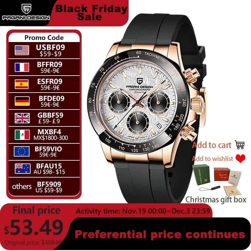 PAGANI DESIGN 2025 NEW 1664 Meteorite Dial Men's Watches Luxury Sapphire Quartz watch for men Sport Chronograph men Reloj Hombre