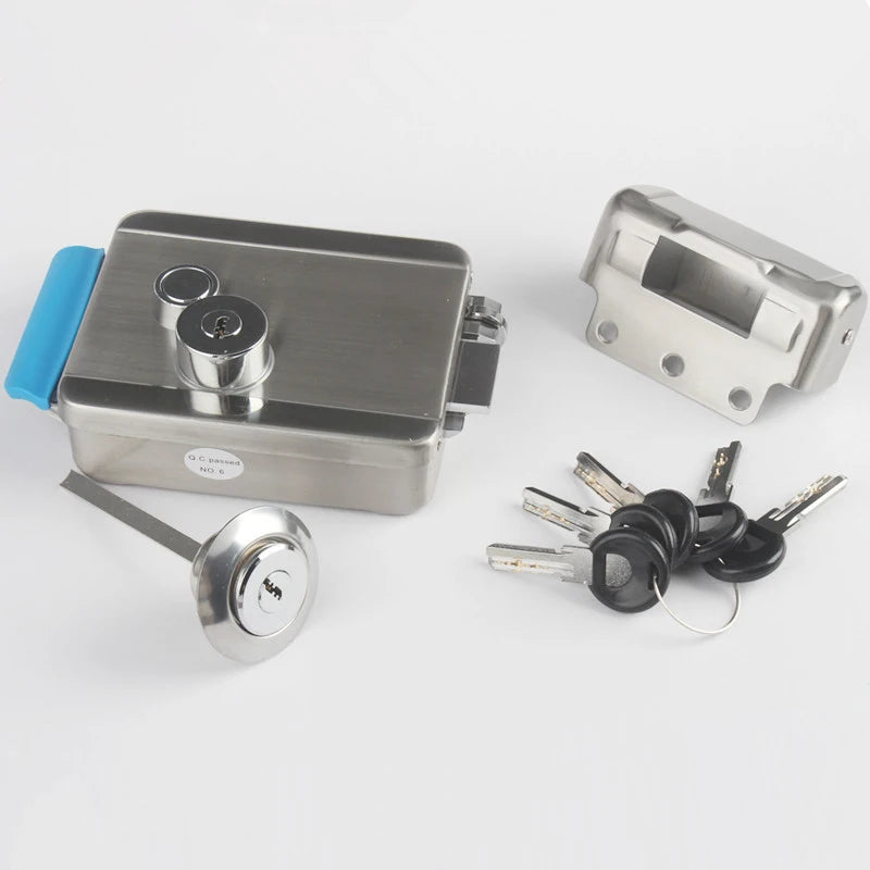 Stainless steel DC12V Electric Rim Lock With Keys for Home Video Intercom Access Control System Electric Gate Door Lock
