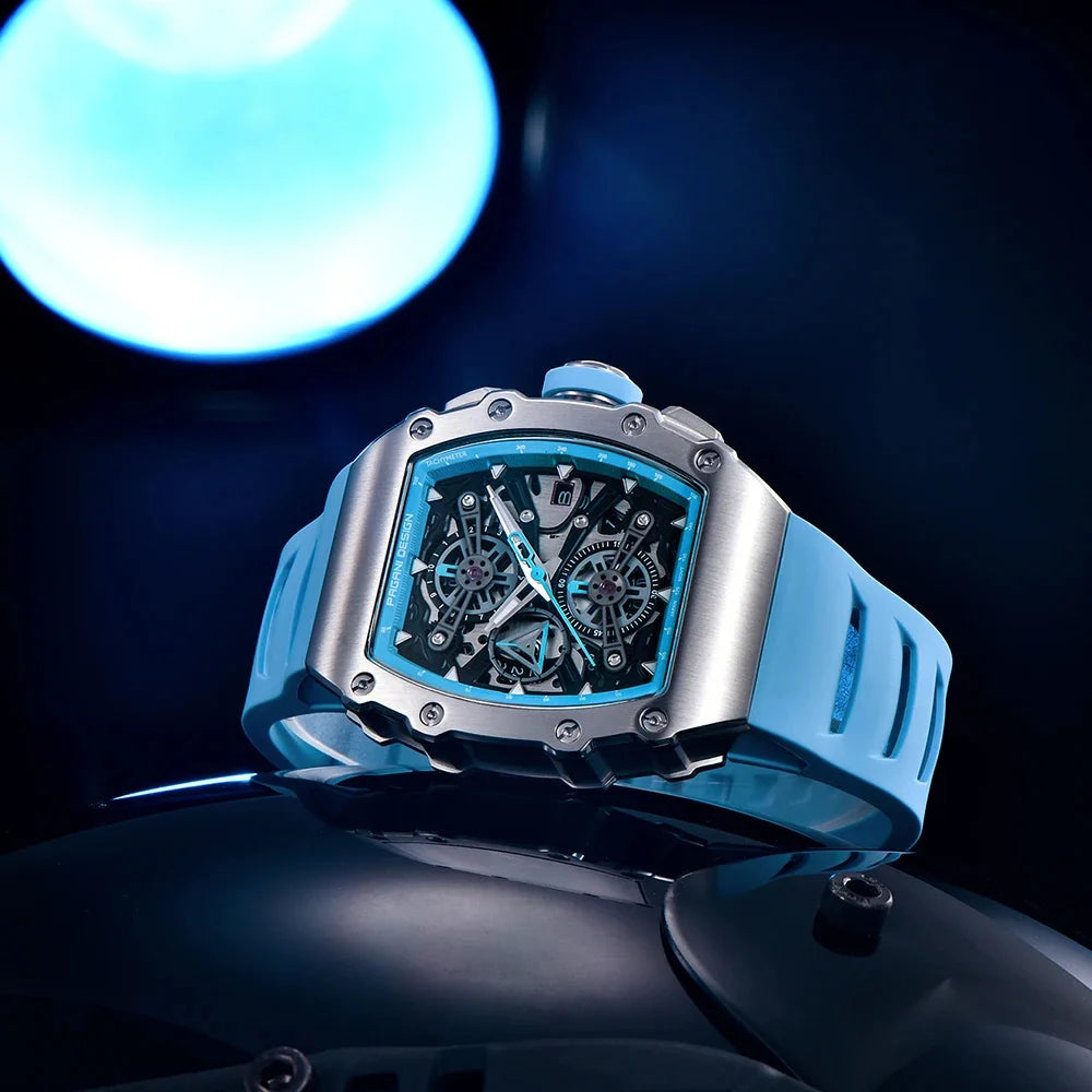 Pagani Design Men's Quartz Watches Japan Movt Skeleton Dial Waterproof Sport Rectangle Sapphire Glass Chronograph Watch For Men