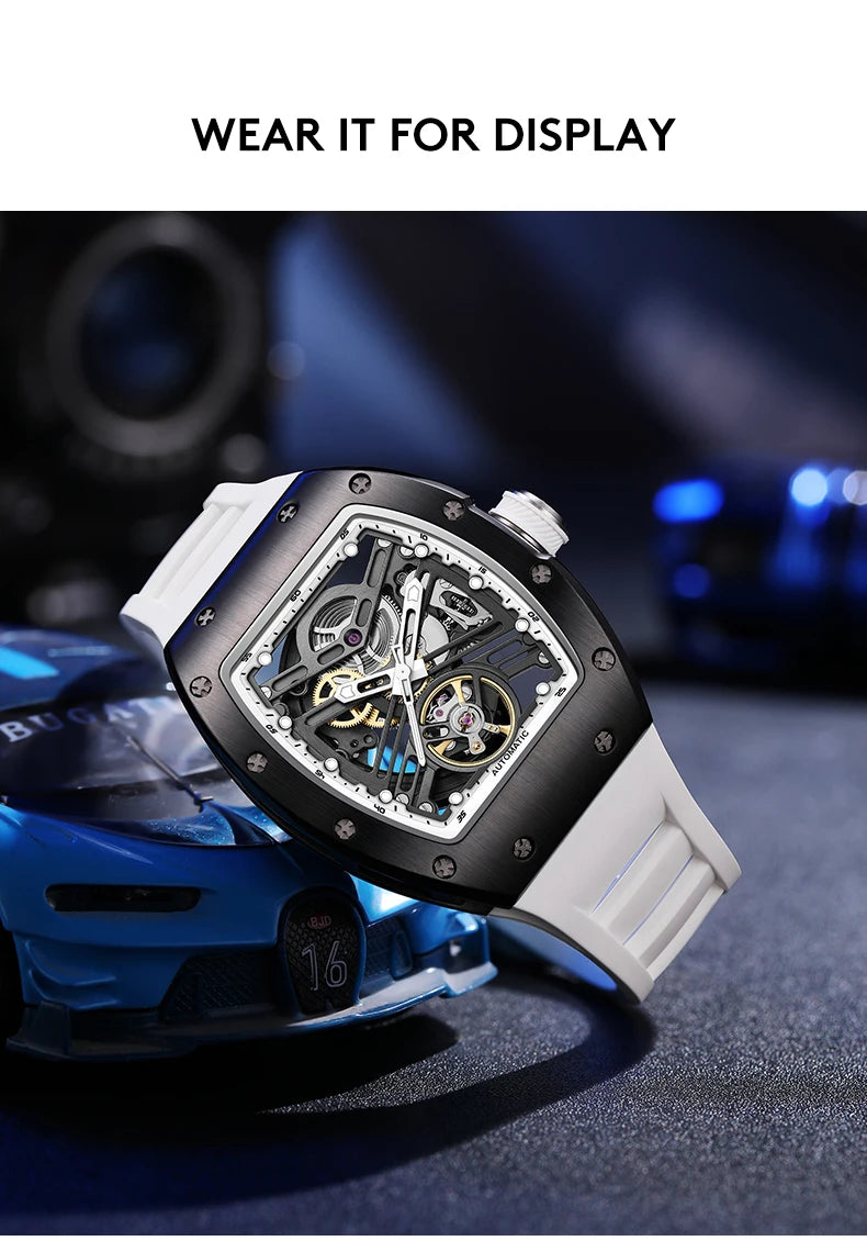 Carbon Fiber Mechanical Watch Cyberpunk Style Waterproof Crystal Dial Collector's Limited Edition Fashion Sport Wristwatch