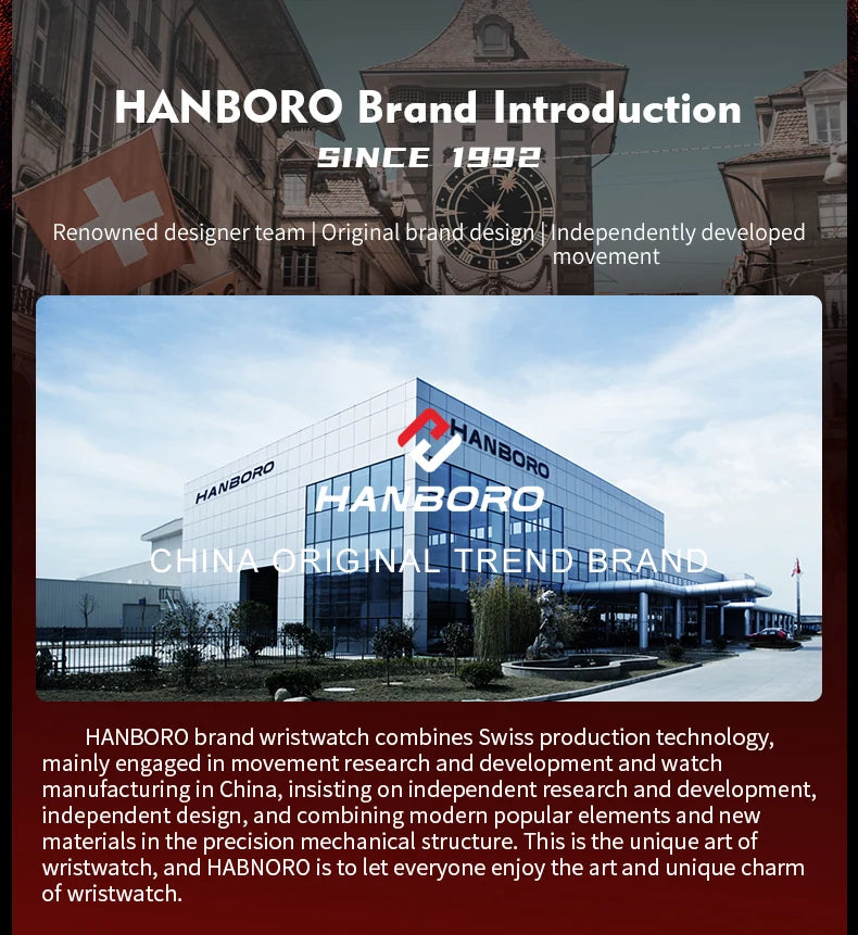 HANBORO fully automatic mechanical men's watch hollowed out wristwatch trend waterproof luminous watch