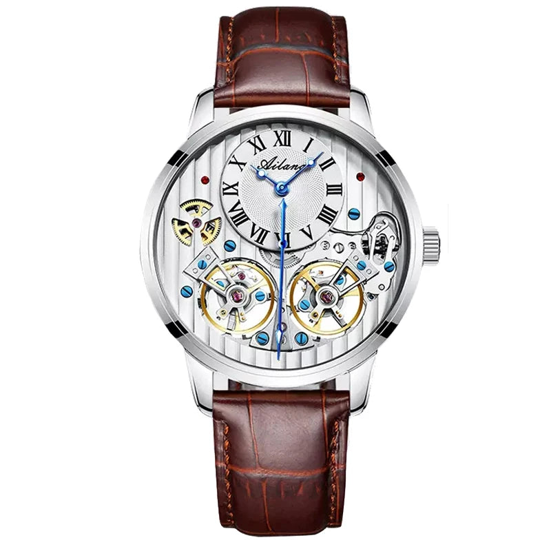 Montre de luxe AILANG pour homme, marque haut de gamme, automatique, lumineuse, noire, double tourbillon, étanche, mécanique, Relogio