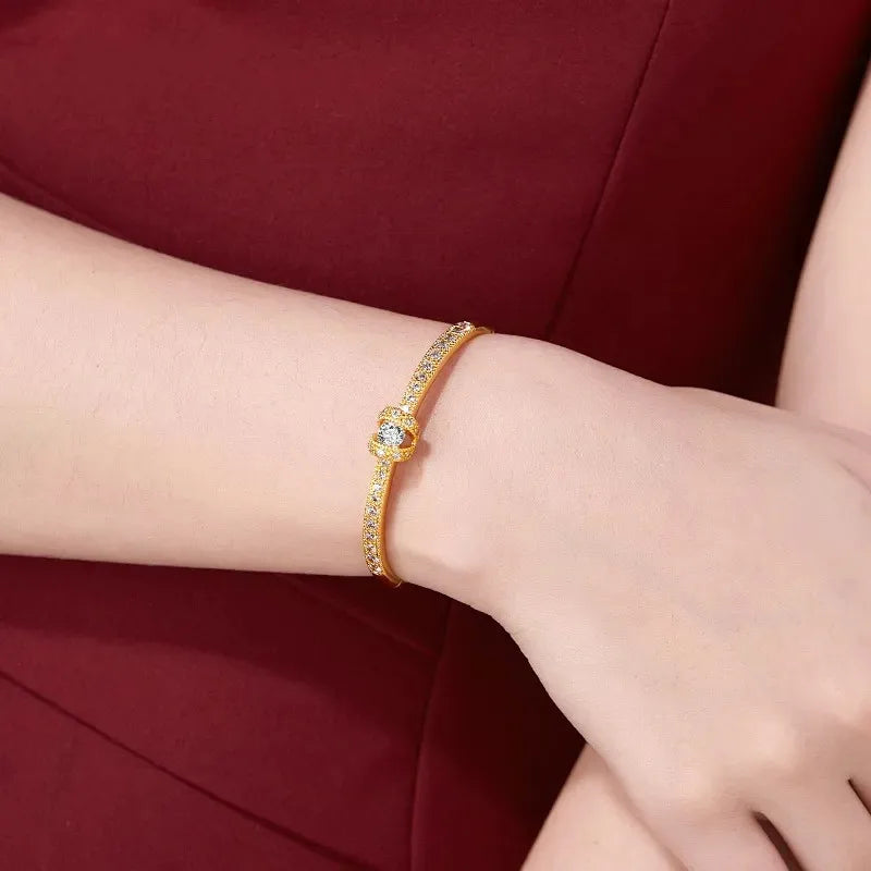 AU999 Gold Bracelet Diamond Clamps Bracelet AU750 Women's Simple Light Bracelet 24K Real Gold Bracelet Jewelry