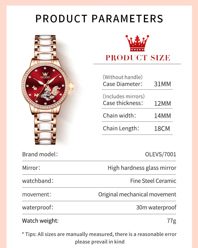 OLEVS Brand steel strip fully automatic mechanical watch for women 7001