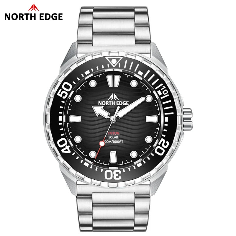 NORTH EDGE 2025 New TRITON Solar Powered Dive Watch Men Luxury Quartz Watches For Men 316L Stainless Steel Case Waterproof 300M