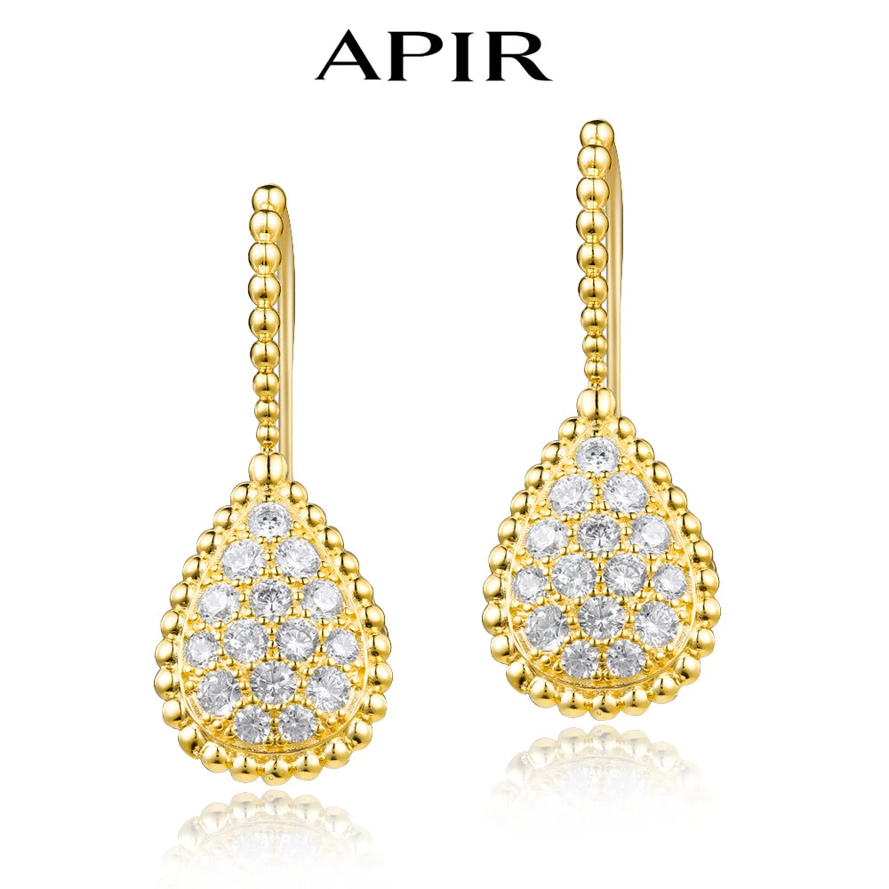 APIR 5A Zirconia Water Drop Earrings Bohemian Bracelet Stud Earrings Gold Plated Drop Earrings Jewelry Gifts Daily Lowest Price