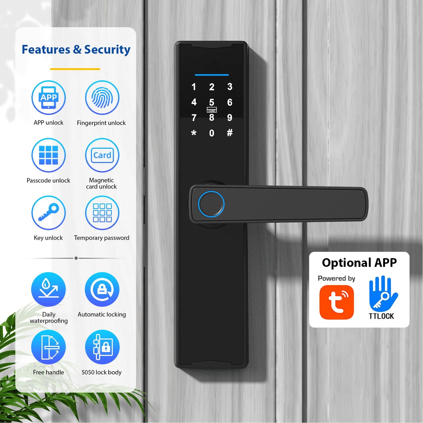 WiFi Smart Lock Keyless Entry Door Lock TY APP/Fingerprint/Password/Card/Mechanical Key 5 Unlocking Methods Touchscreen for home