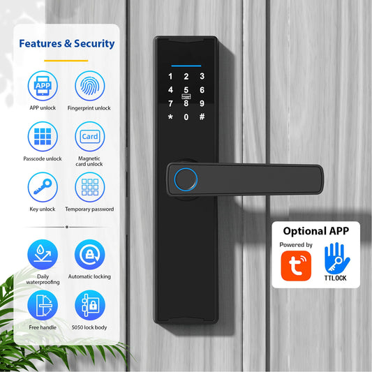 WiFi Smart Lock Keyless Entry Door Lock TY APP/Fingerprint/Password/Card/Mechanical Key 5 Unlocking Methods Touchscreen for home