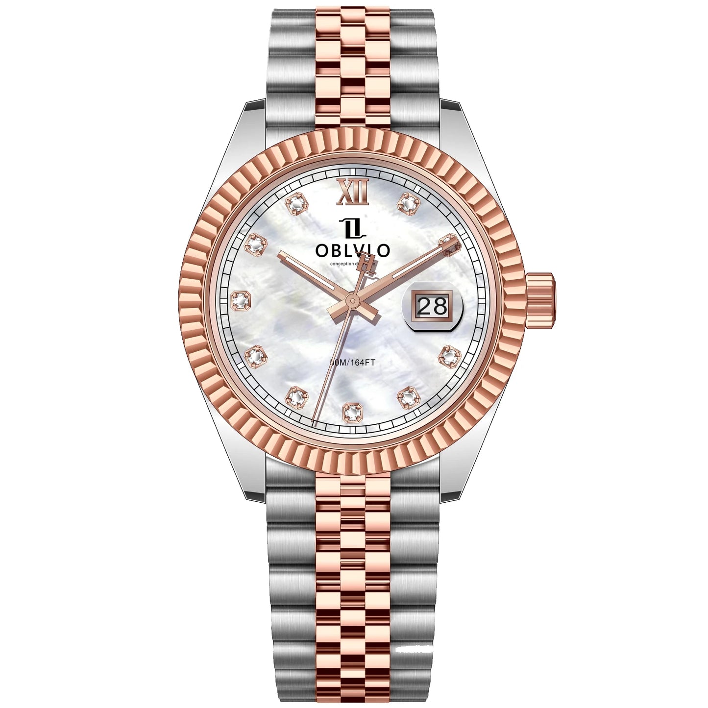 OBLVLO Men's Elegant Yellow Gold Red Dial Bracelet Quartz Watch with Date Fashion Green Dial Business Watches for Men RX-PE