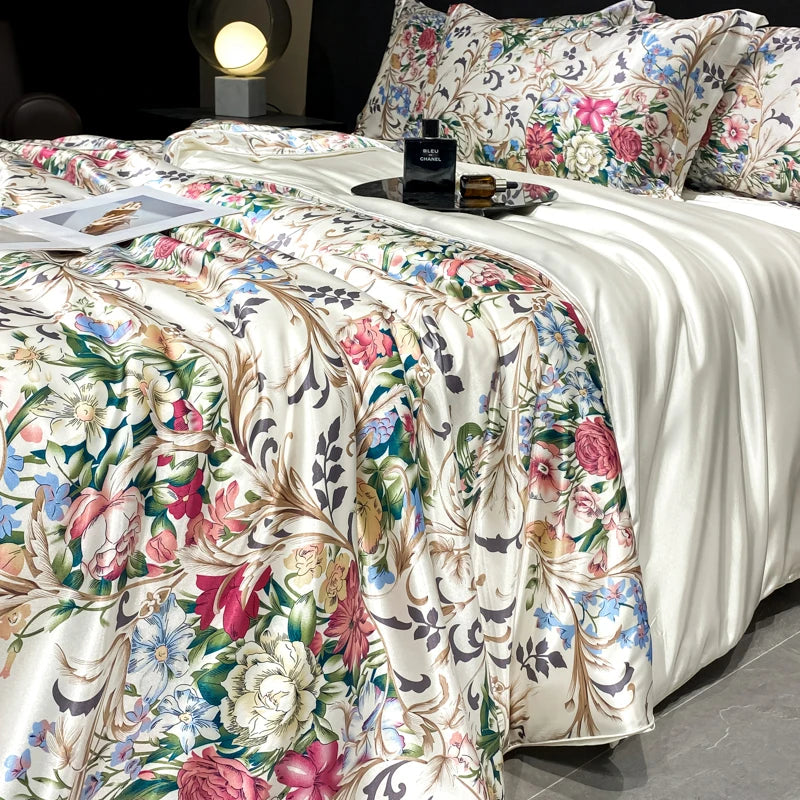 2025 new high-end luxury silky Sleeping naked digital printing washed silk style Bedding Set Duvet Cover Bed Sheet Pillowcases