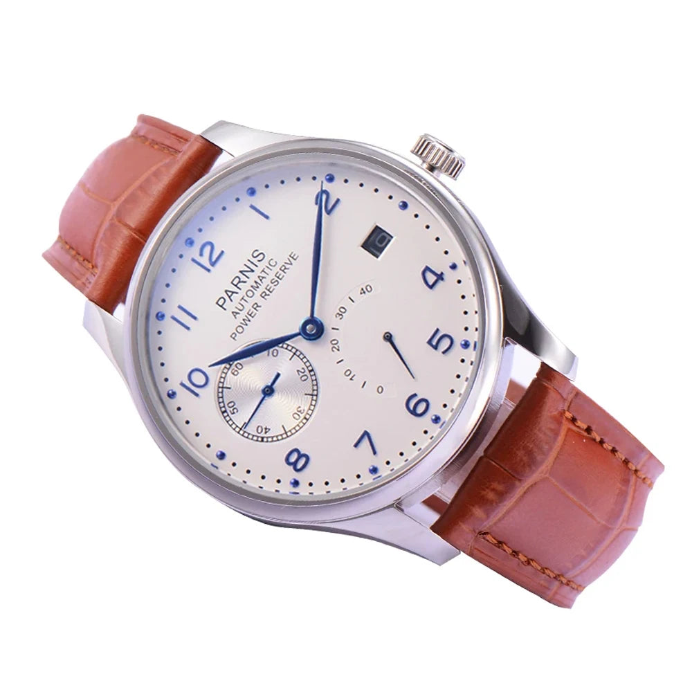 Parnis Power Reserve Automatic 43mm  Movement Men's Mechanical Watch Small Second