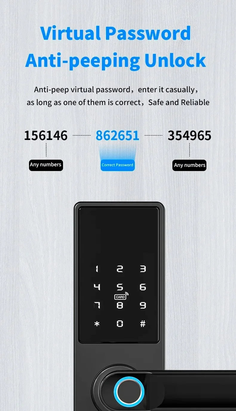 Tuya Smart Life APP Remote Control Lock, Smart Door Fingerprint Password Lock, Keyless Entry, Security Handle Fingerprint Hang