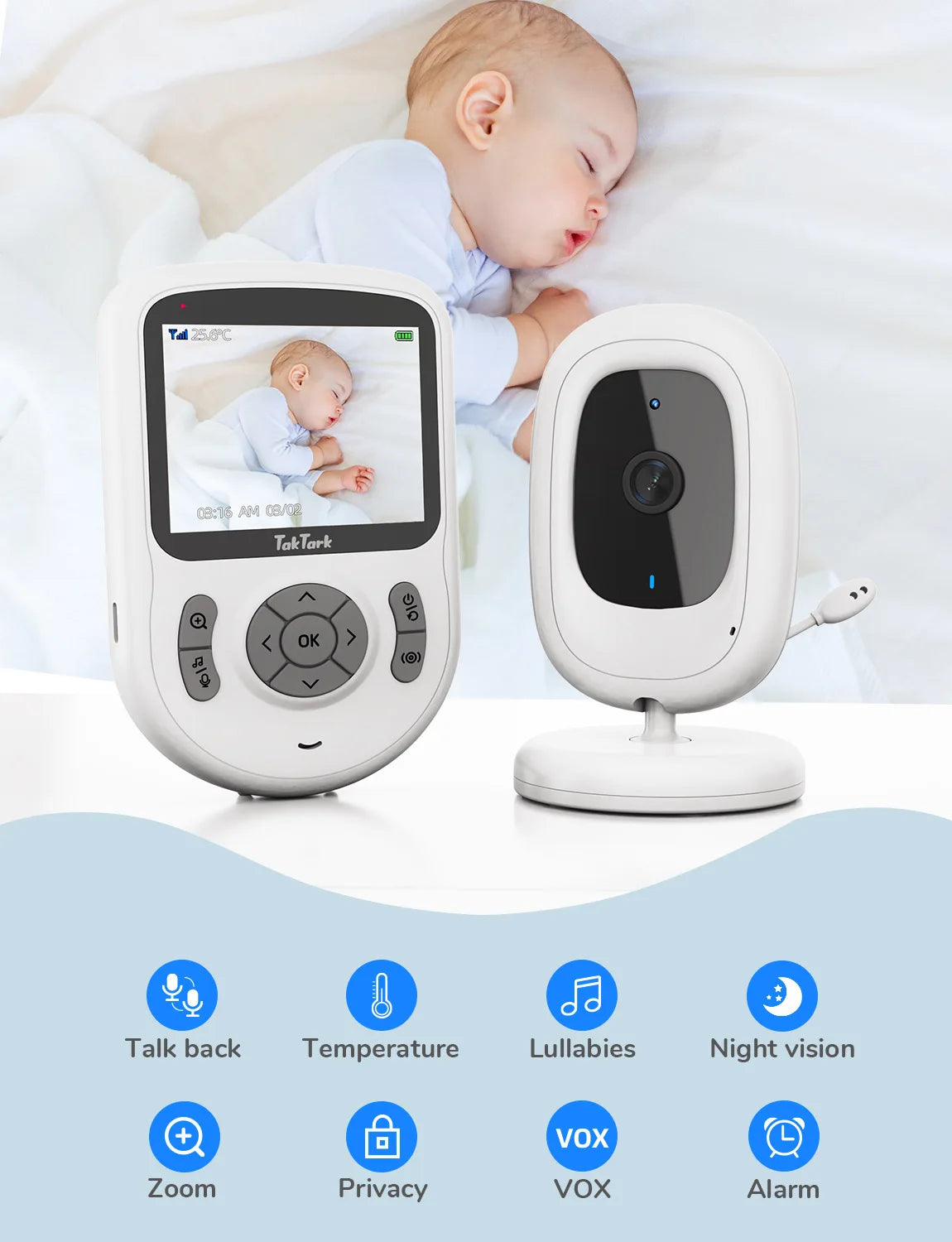 Wireless Video Baby Monitor 2.0 2.8 inch Color  Security Camera 2 Way Talk Night Vision IR LED Temperature Monitoring 8 Lullaby