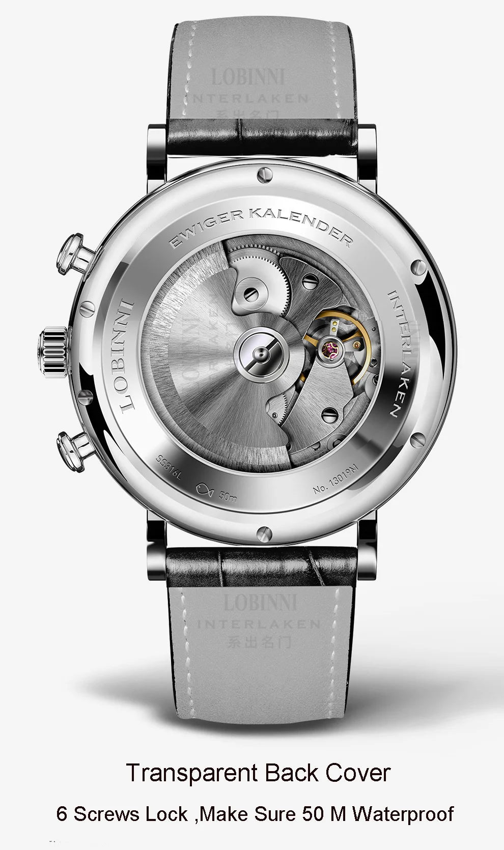 LOBINNI Luxury Brand Switzerland Perpetual Calendar Automatic Mechanical Men's Watches Sapphire Multi-function Clock L13019-8