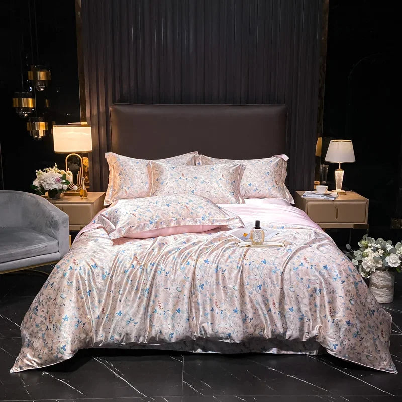 Luxury Palace Style Silk Bedding Set HighEnd Soft Silky Satin Quilt Cover Set Printed Queen King Duvet Cover Gift for Your Lover