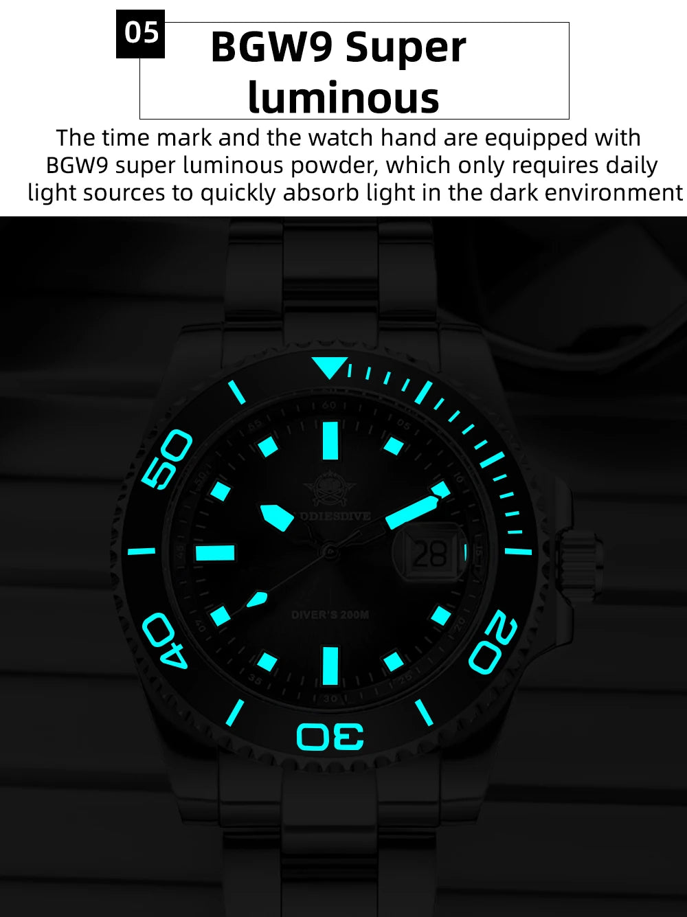 ADDIESDIVE New Men Watch AD2089 Diver 200m Waterproof Wristwatch Ceramic Bezel Luminous 316L Stainless Steel Quartz Watch AD2089
