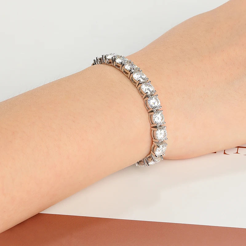 Smyoue 2-6.5mm Real Moissanite Tennis Bracelet for Women Christmas Gift Platinum Plated 100% 925 Sterling Silver Wedding Jewelry
