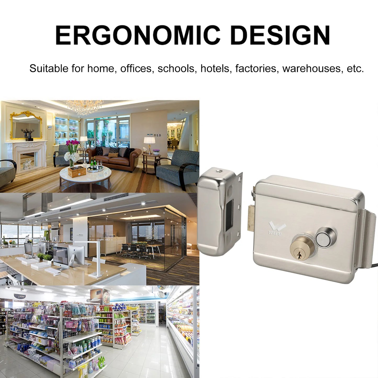 Secure Electric Metallic Lock WAFU Smart Electric Gate Door Lock Electronic Door Lock Door Access Control Tool for Home Office
