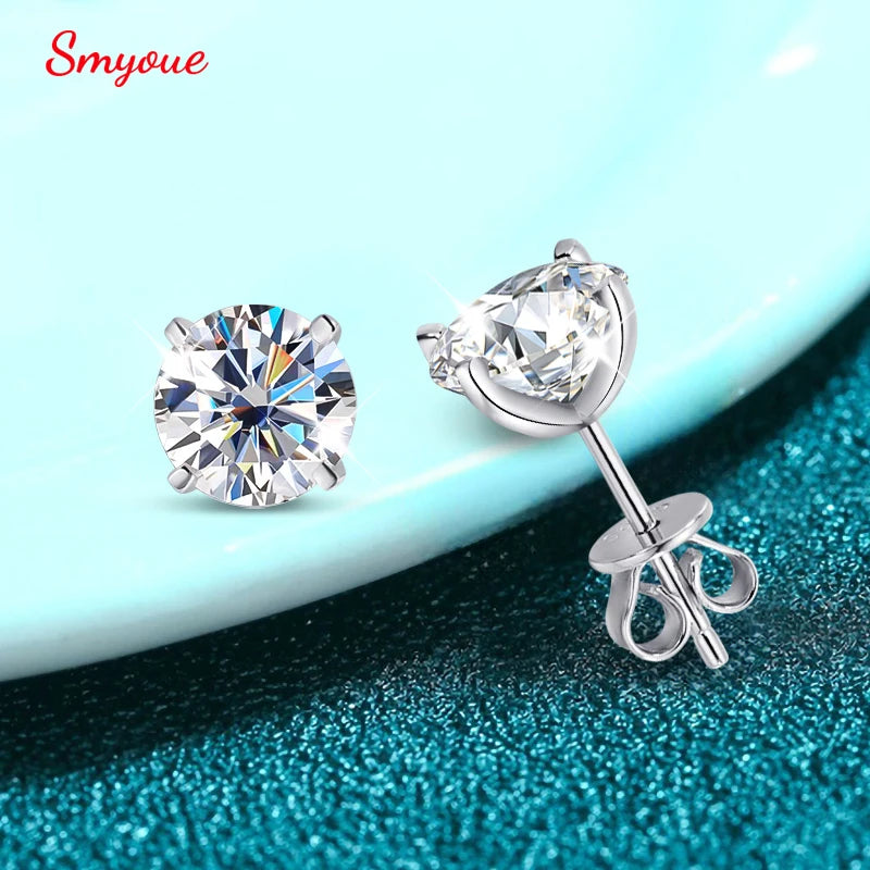 Smyoue Each 0.2-2CT Certified Moissanite Stud Earrings for Women 4 Claw Sparkling Wedding Party Jewelry Sterling Silver S925