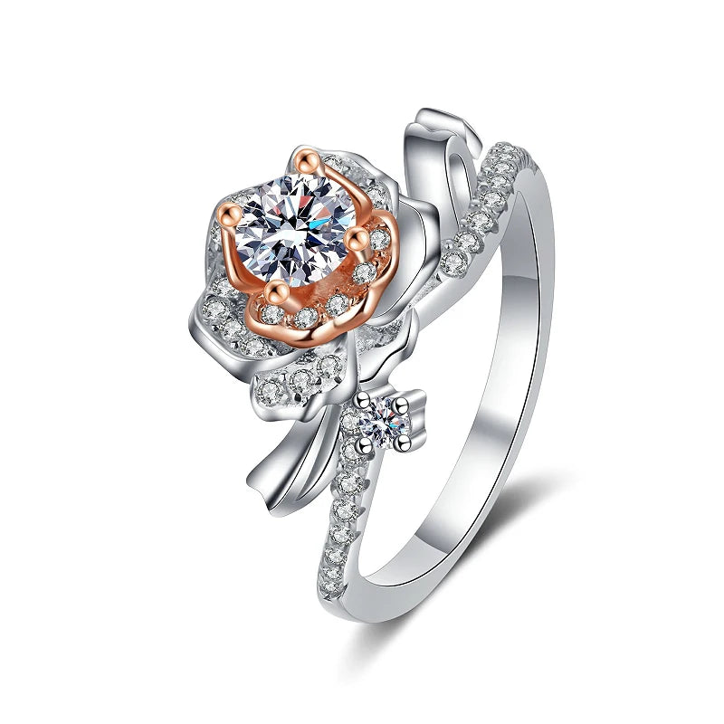 Halaile D Color Moissanite S925 Sterling Silver Rose Flower Ring Luxury Fine Jewelry Women Sparkly Bridal Wedding Gift