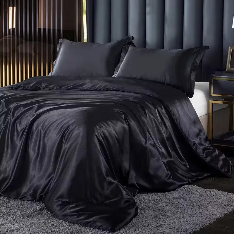Mulberry Silky-blending Fabric Bedding Set High-end Silky Queen Size Duvet Cover Set with Fitted Sheet Luxury Bedding Sets King