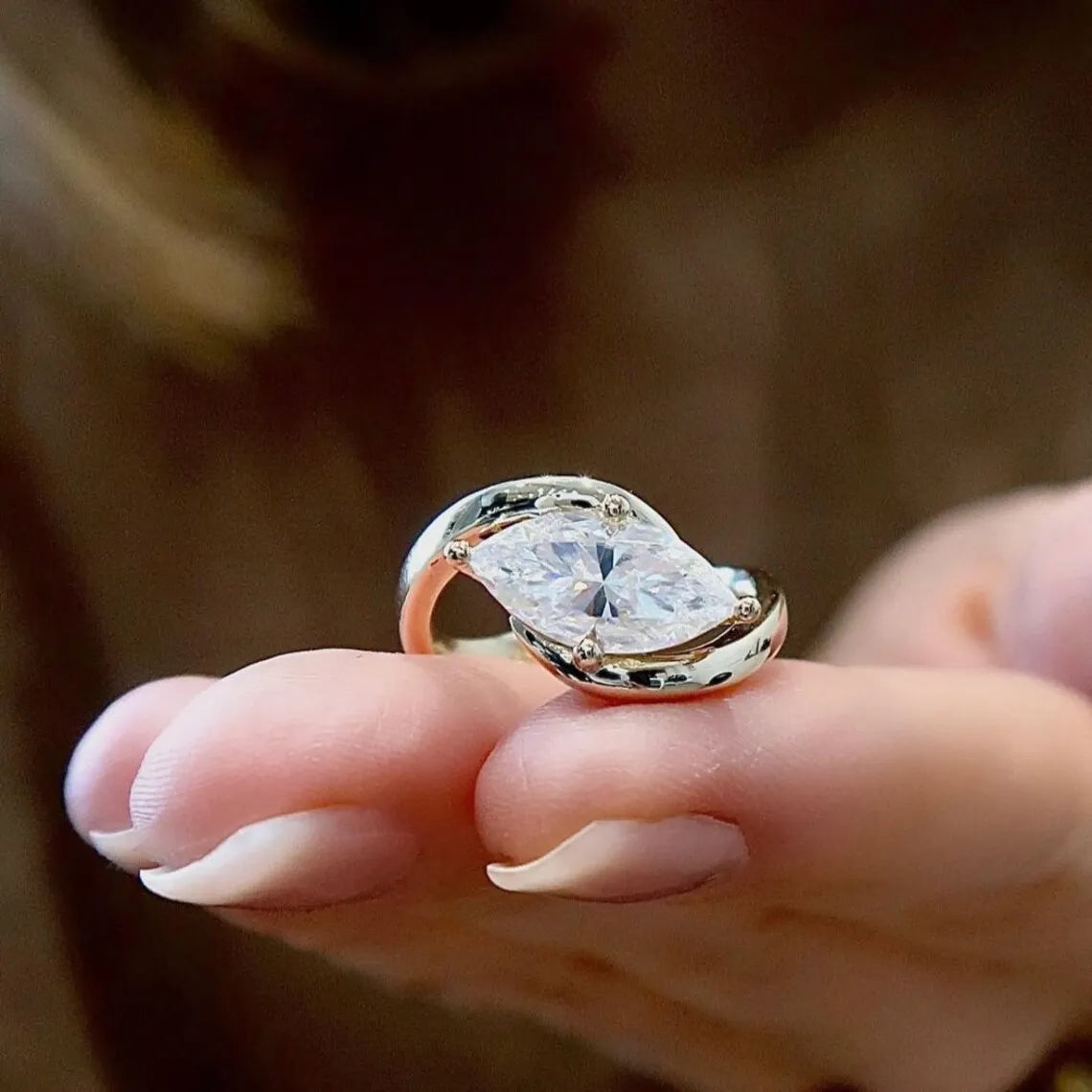 1/2CT Marquise Cut Moissanite Engagement Ring with Certicate 925 Sterling Silver Bypass Solitaire Diamond Wedding Ring for Women