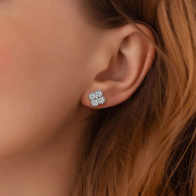 18k Gold Plated 925 Silver 3mm Moissanite Necklace Earrings Bracelet Sets 3 In 1 Clover Flower Charm Jewelry Set for Women Gift