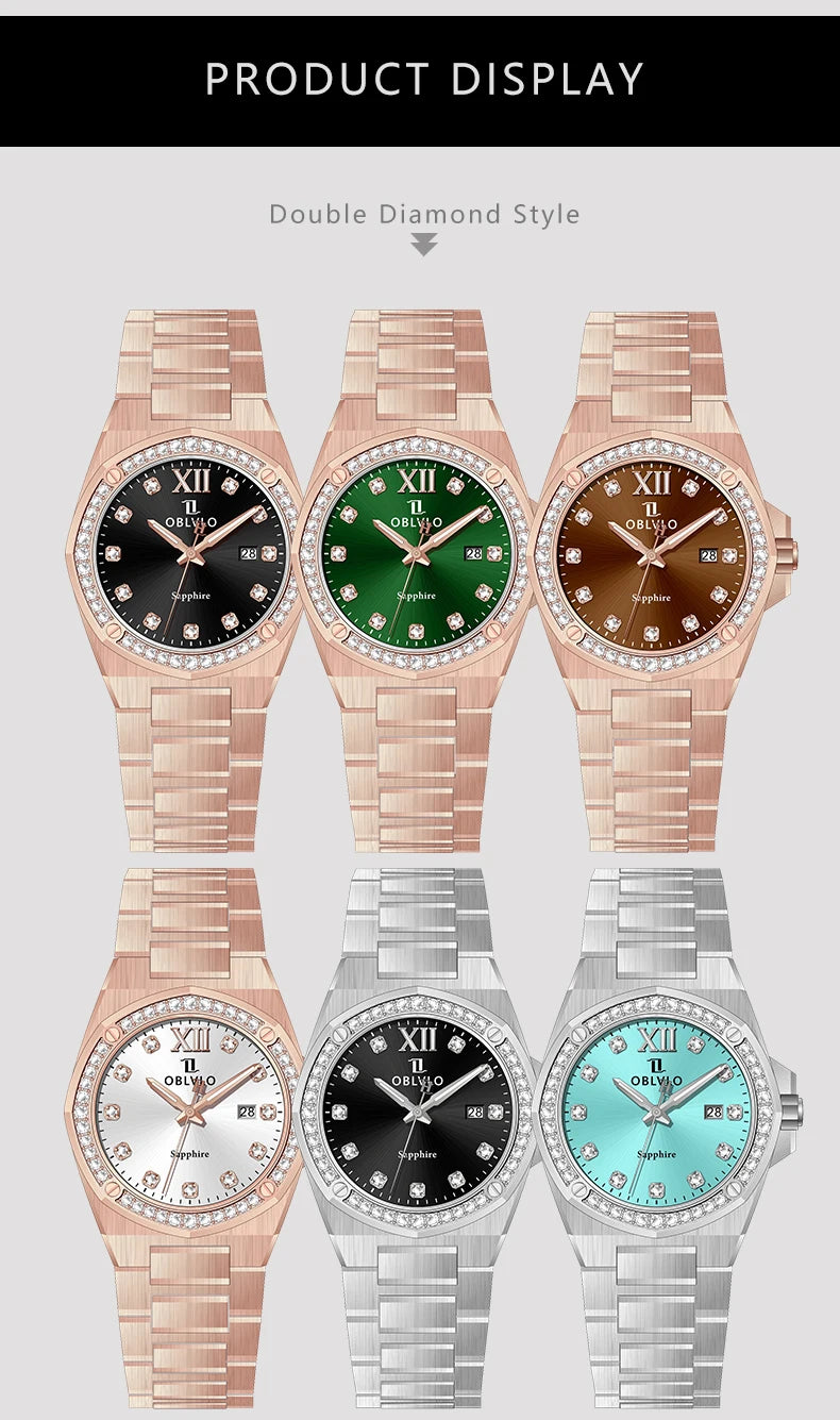 OBLVLO Herren-Armbanduhr mit achteckiger Lünette, blauem Zifferblatt, Datumsanzeige, Quarzwerk, wasserdicht, ideal für Paare (AWM)