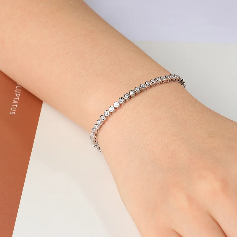 Smyoue 2-6.5mm Real Moissanite Tennis Bracelet for Women Christmas Gift Platinum Plated 100% 925 Sterling Silver Wedding Jewelry
