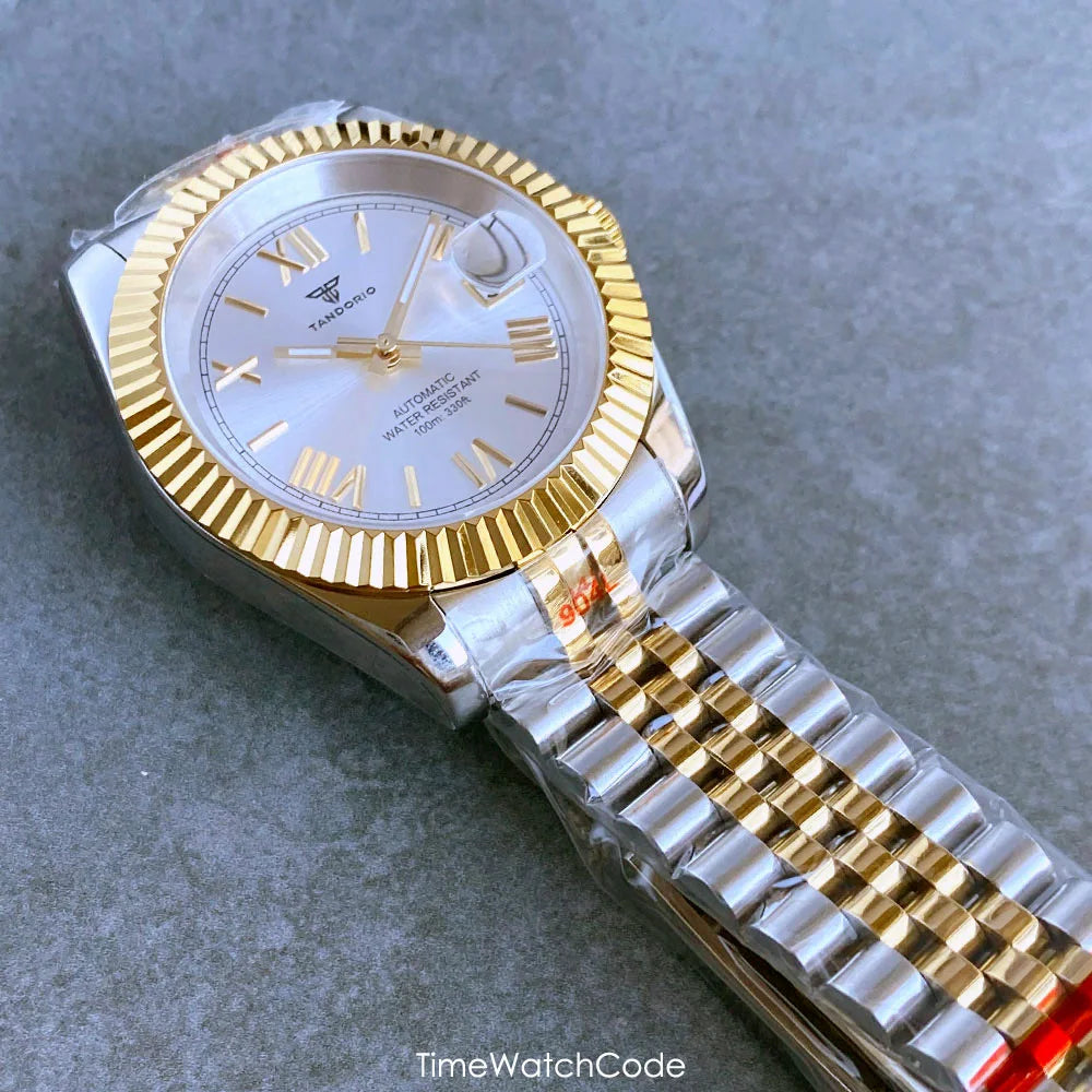 Montre automatique de luxe Tandorio Business pour homme, mouvement NH35A, cadran classique à chiffres romains, lunette cannelée, verre saphir, 36/39 mm